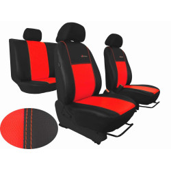 Autopotahy Škoda Fabia II, kožené EXCLUSIVE černočervené, dělené zadní sedadla
