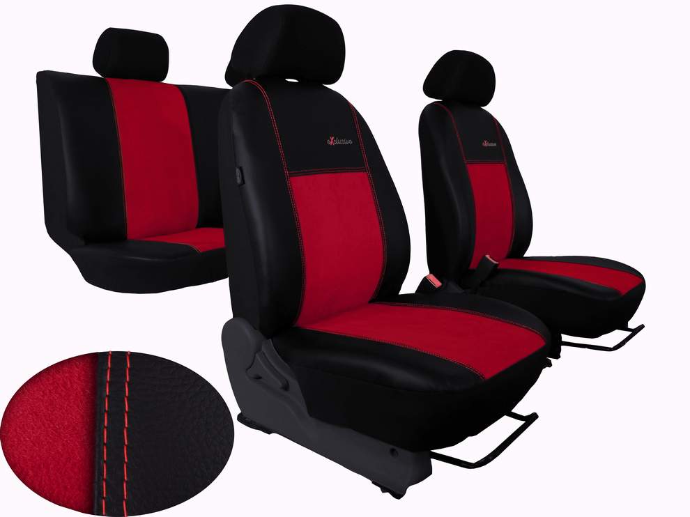 Autopotahy Peugeot Boxer II, 3 místa, stolek, EXCLUSIVE kožené s alcantarou, červené