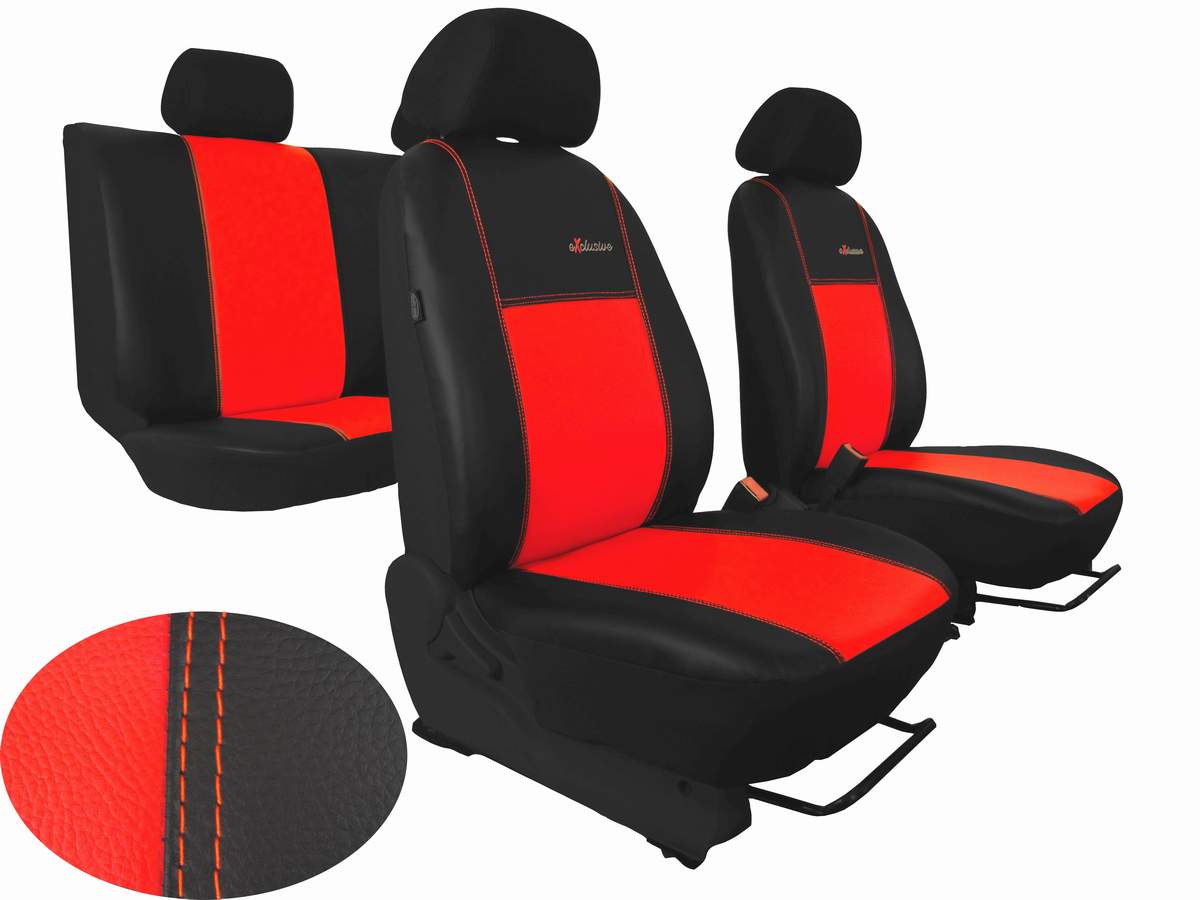 Autopotahy Škoda Fabia II, kožené EXCLUSIVE černočervené, nedělené zadní sedadla