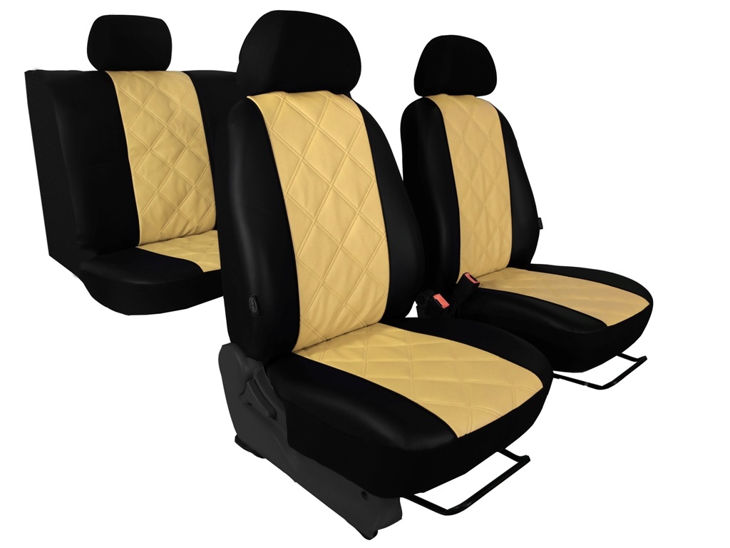 Autopotahy Škoda Octavia I, kožené EMBOSSY, dělené zadní sedadla, béžové
