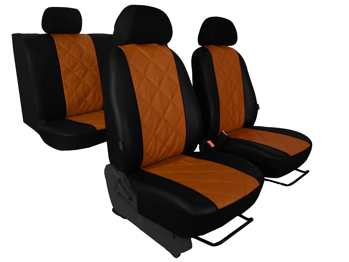 Autopotahy Škoda Fabia II, kožené EMBOSSY, dělené zadní sedadla, hnědé
