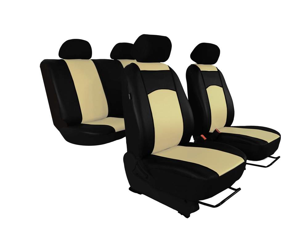 Autopotahy Škoda Fabia II, kožené Tuning černobéžové, nedělené zadní sedadla